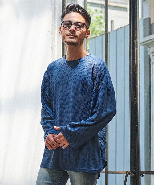 CavariA ワッフル調ビッグシルエット長袖Tシャツ