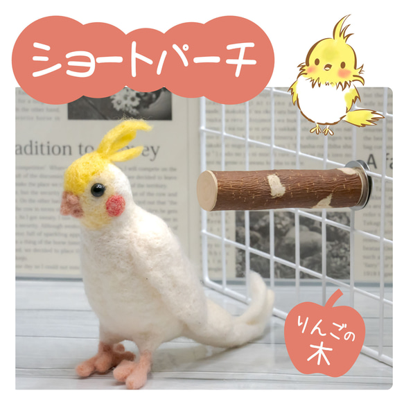 インコちゃんの✩.*˚りんごの止まり木　ショートパーチ　中型さん向け