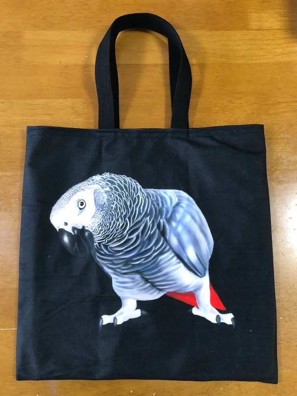 ハンドメイド 鳥柄ぺたんこBigトートバッグ ヨウム