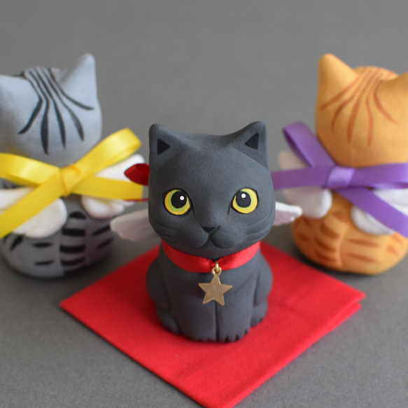 天使になった猫(黒猫・丸目）【受注制作】ご注文前には必ずメッセージで納期をお確かめください