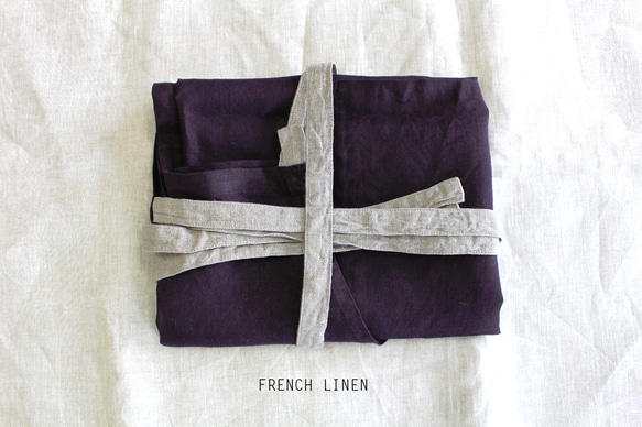 FRENCH LINEN100％フルエプロン ボルドー＋NA