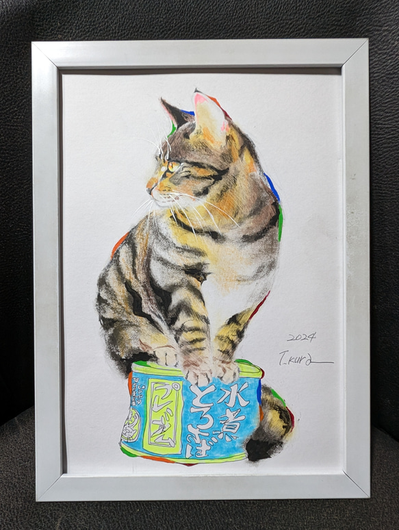 猫　原画　絵画　イラスト　ドローイング　インテリア　ペット