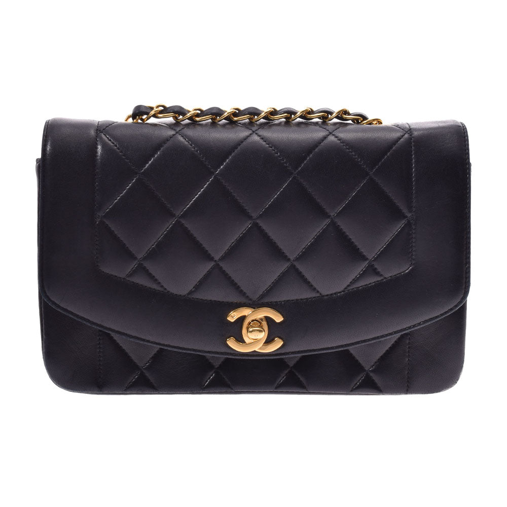 CHANEL シャネルダイアナ  14143 黒 ゴールド金具 レディース ラムスキン ショルダーバッグ  中古