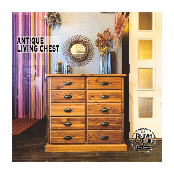 ANTIQUE LIVING CHEST  アンティーク　引き出し　A4収納可