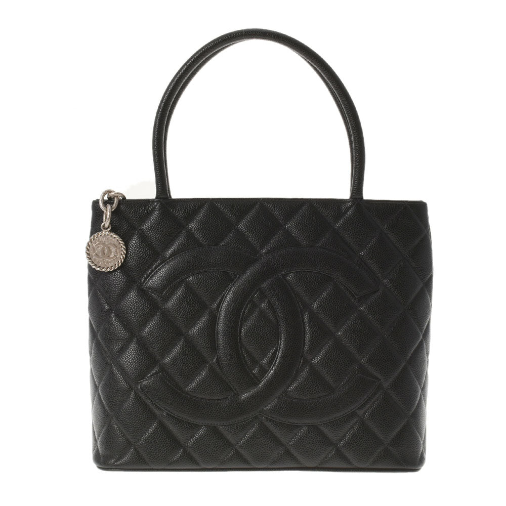 CHANEL シャネル 復刻トート 黒 シルバー金具 レディース キャビアスキン トートバッグ Aランク 中古 