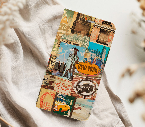 【手帳型】VINTAGE NEW YORK COLLAGE  iPhoneケース  ニューヨーク