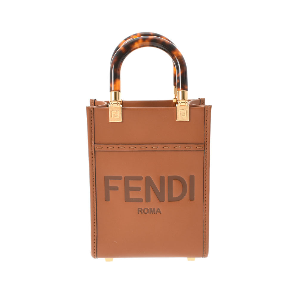 FENDI フェンディ サンシャイン ショッパースモールトート ブラウン 8BS051 ユニセックス レザー ショルダーバッグ 未使用 