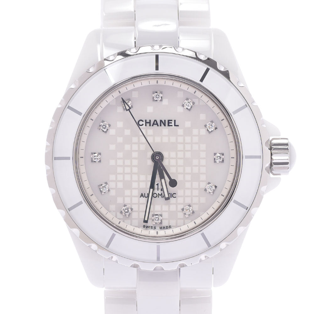 CHANEL シャネル J12 38mm 12Pダイヤ 銀座ブティック5周年限定 H2512 メンズ セラミック/SS 腕時計 自動巻き ホワイトシェル文字盤 ABランク 中古 