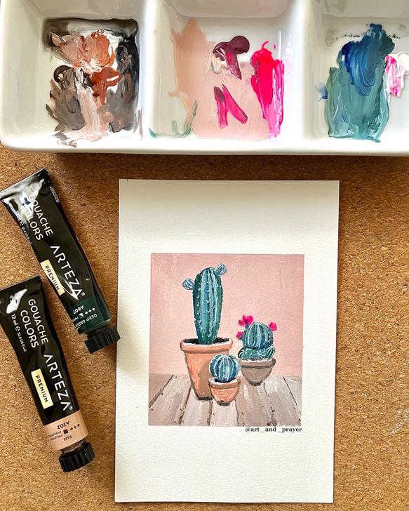 ORIGINAL PAINTING - cactus sisters, 原画, オリジナルアート, サボテンアート