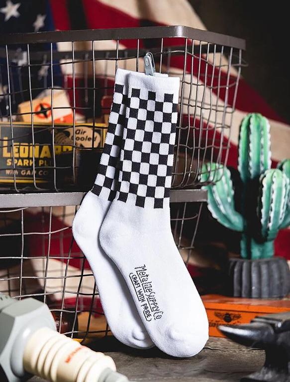 Retro Mid-Tube Cotton Socks checkerboard(black × white)