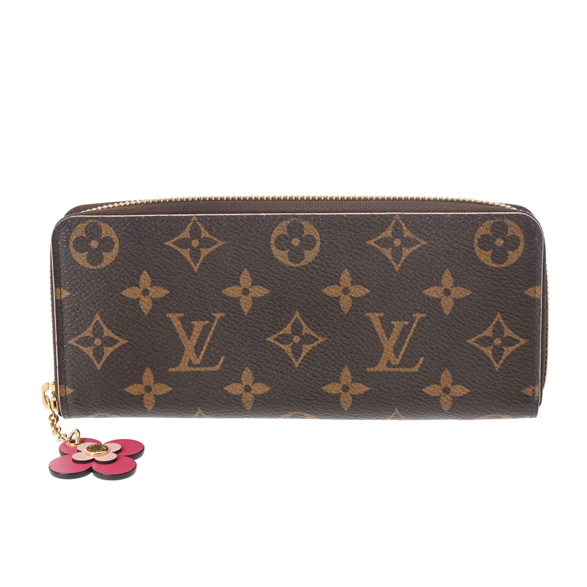 LOUIS VUITTON ルイヴィトン モノグラム ポルトフォイユクレマンス フラワー フューシャ M68314 レディース モノグラムキャンバス 長財布 Bランク 中古 