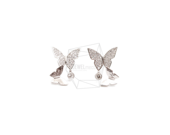 ERG-2387-R【2個入り】CZ バタフライピアス ,CZ Butterfly Earring Post