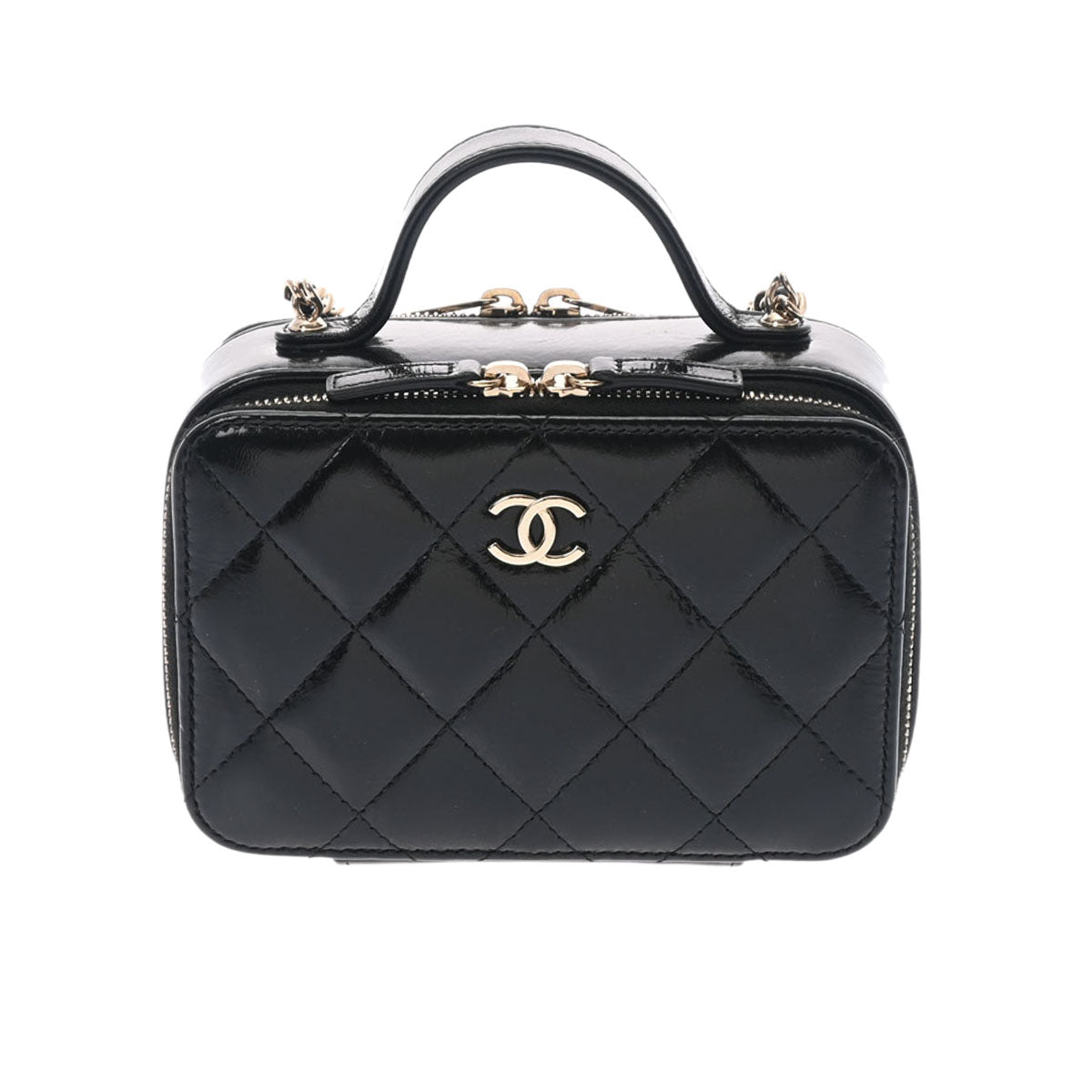 CHANEL シャネル マトラッセ トップハンドル スモールバニティ シャイニーブラック ゴールド金具 レディース ラムスキン 2WAYバッグ Aランク 中古 