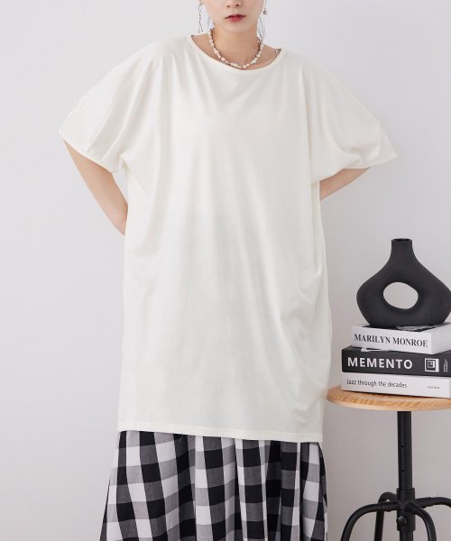 Fashion Letter ファッションレター 大きいサイズ 5分袖アシメプルオーバー チュニック Tシャツ トップス ワンピース 変形 ビッグシルエット ロ