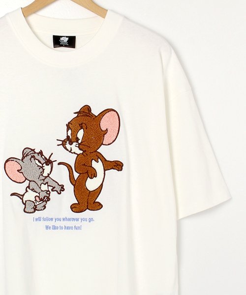 【TOM & JERRY/トムとジェリー】天竺さがら刺繍 半袖クルーネック オーバーサイズＴシャツ