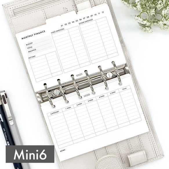 ミニ6サイズ・システム手帳リフィル／コンパクトに持ち運びができる月間家計簿【CBMI_CL03】