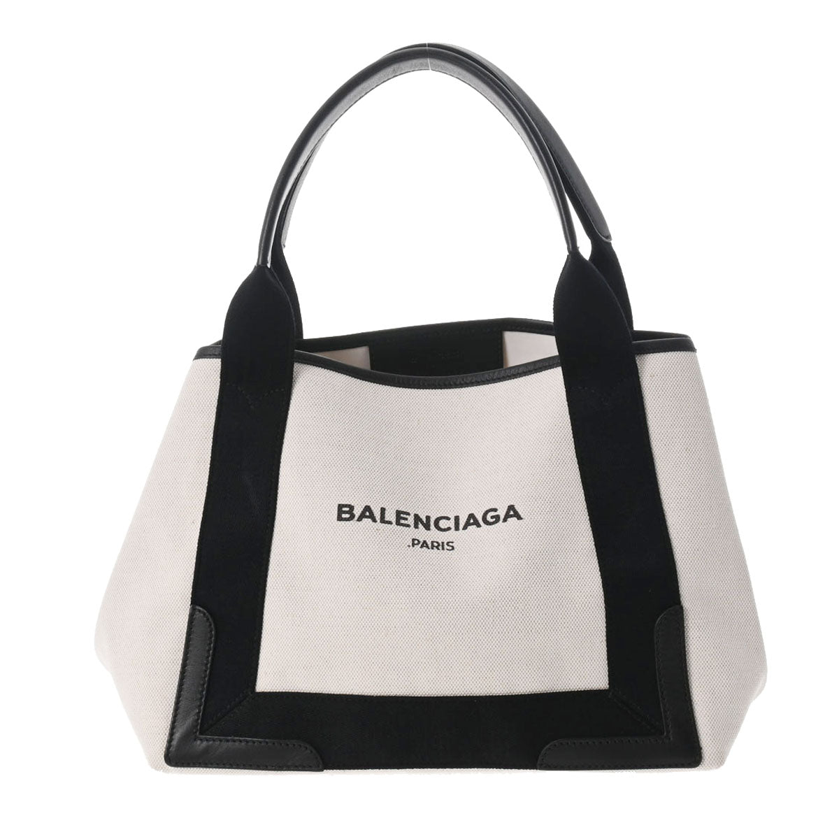 BALENCIAGA バレンシアガ ザ ネイビーカバス S ナチュラル/黒 シルバー金具 339933 レディース キャンバス レザー ハンドバッグ ABランク 中古 