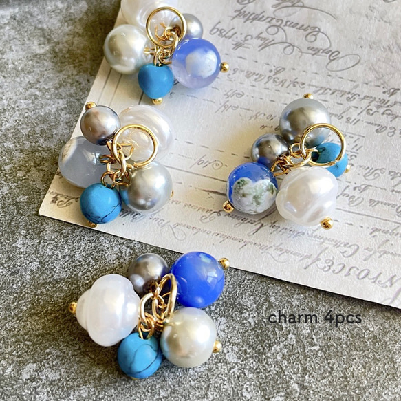 4pcs★charm・natural agate mix blue（天然石ミックスチャーム）