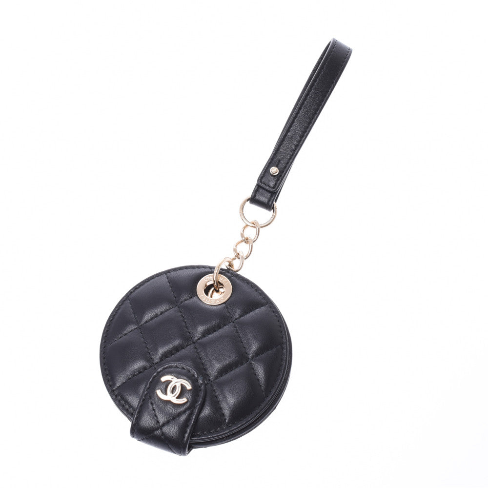 CHANEL シャネル マトラッセ ネームタグ付きバッグチャーム 黒 ユニセックス ラムスキン チャーム 新同 中古 