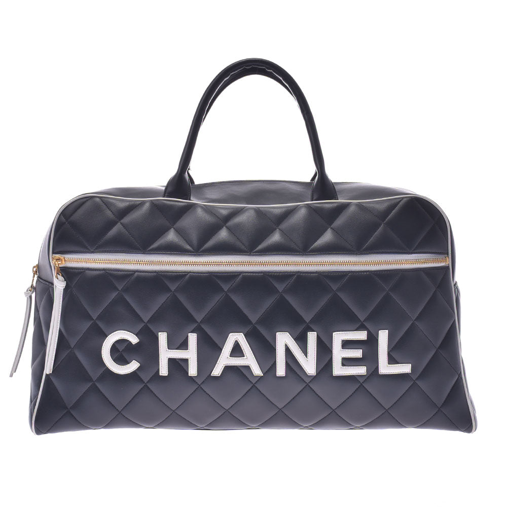 CHANEL シャネル スポーツライン 黒 ユニセックス ラムスキン ボストンバッグ Bランク 中古 