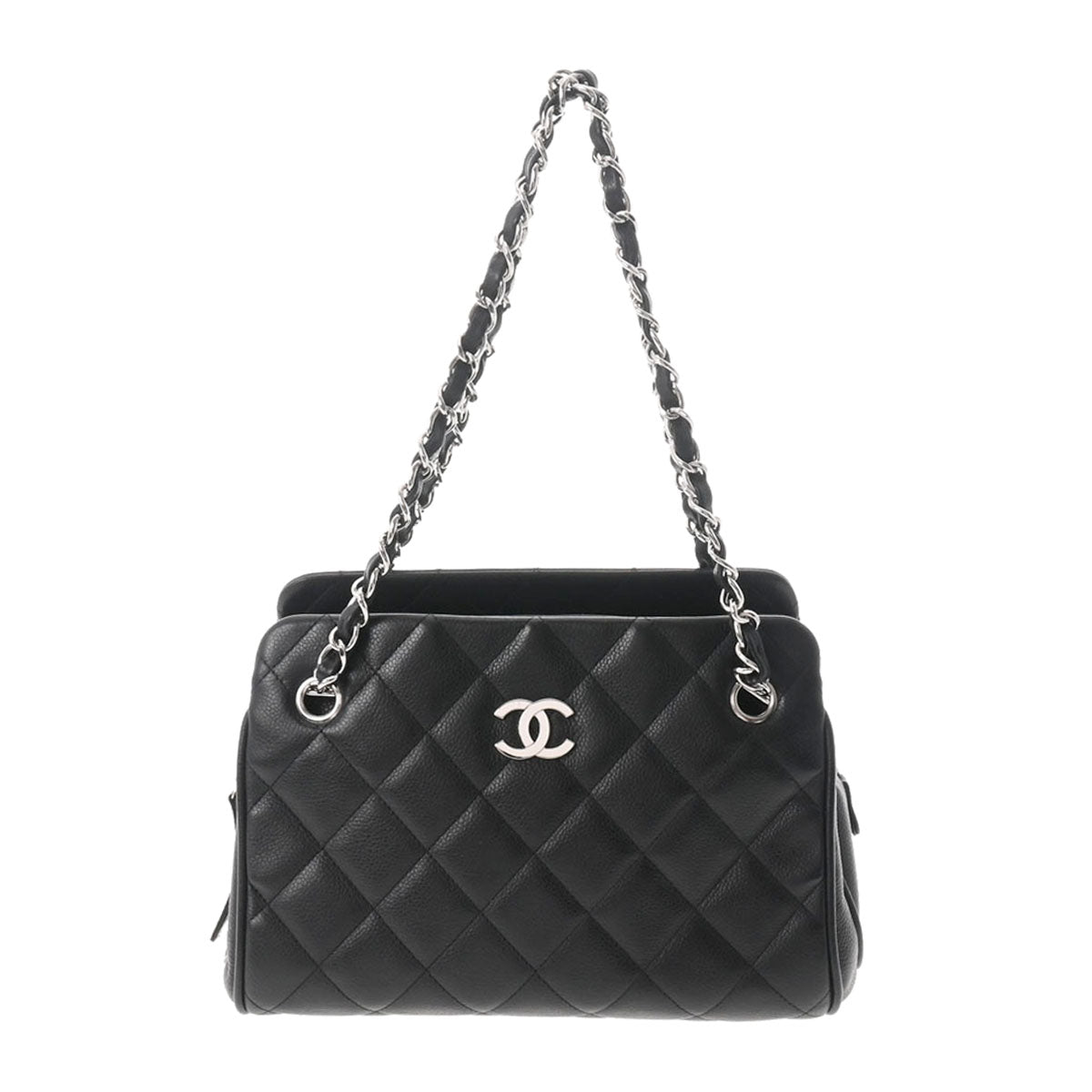 CHANEL シャネル マトラッセ チェーントート ブラック シルバー金具 レディース キャビアスキン トートバッグ Aランク 中古 