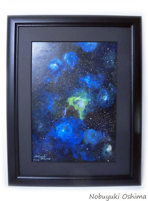 アクリル絵画「Space Paint（2018-02）」原画 額装品【手描き／宇宙・銀河・星雲・星・アート・インテリア】