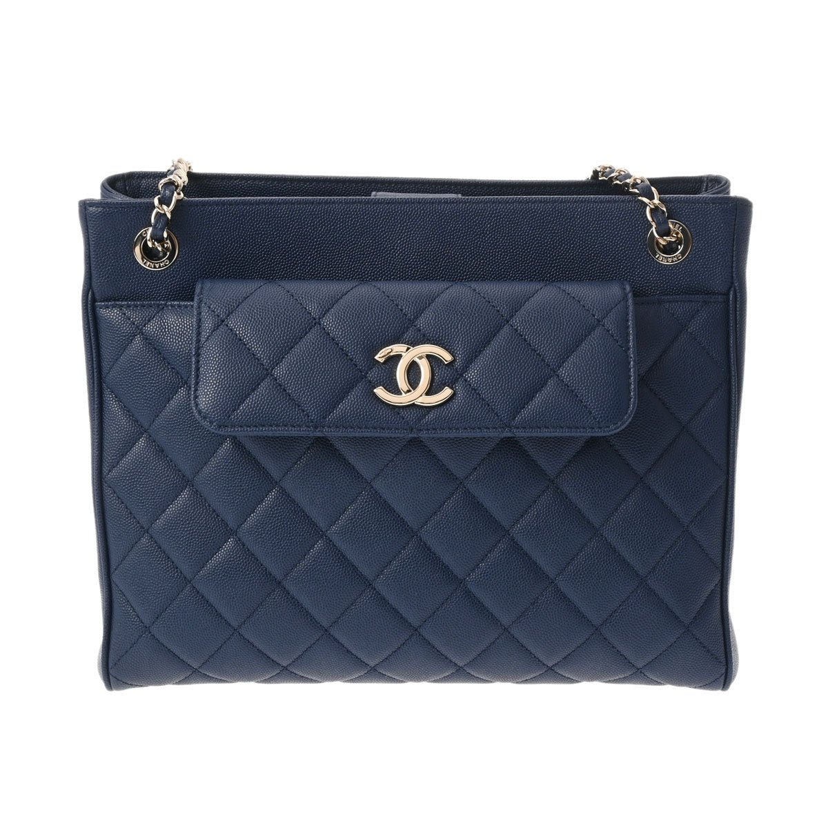 CHANEL シャネル マトラッセ チェーントート ネイビー シルバー金具 A50494 レディース キャビアスキン ハンドバッグ Aランク 中古 