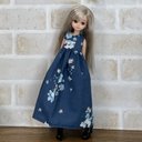 NO,437 リカちゃん服　ネイビーブルー　花模様　オシャレワンピース　夏のお出かけコーデ　リアルクローズ