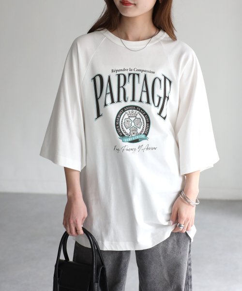 PARTAGEカレッジロゴラグランＴシャツ