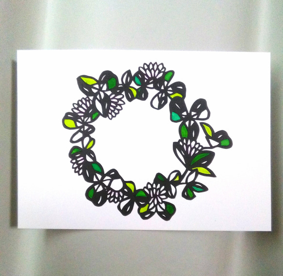 【切り絵】原画　A5サイズ　clover wreath