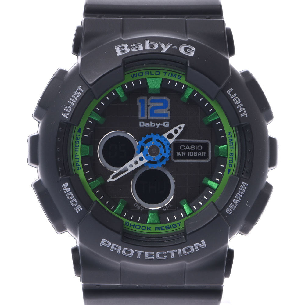 CASIO カシオ BABY-G スポーツモデル 黒/緑 BA-120 メンズ 樹脂 腕時計 クオーツ グレー系文字盤 Aランク 中古 