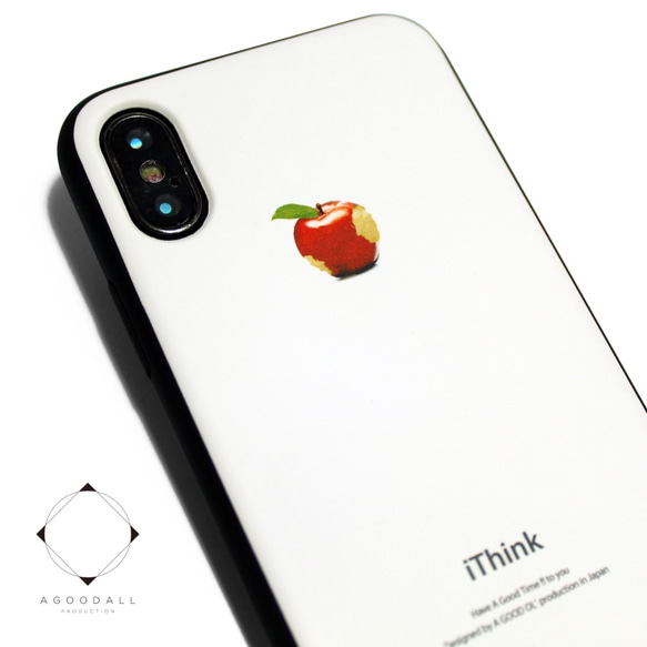 iphoneXケース / iphoneXsケース レザーケースカバー（オフホワイト）赤リンゴ X / Xs