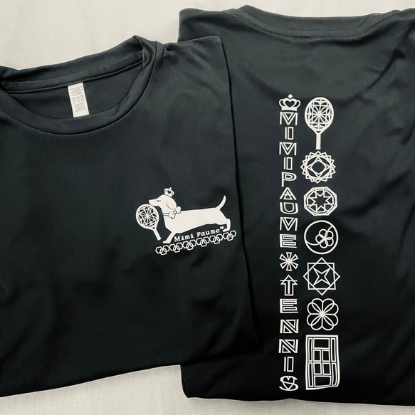 【受注制作】「ダックスフンド+幾何学模様テニス」ドライTシャツ・長袖Tシャツ