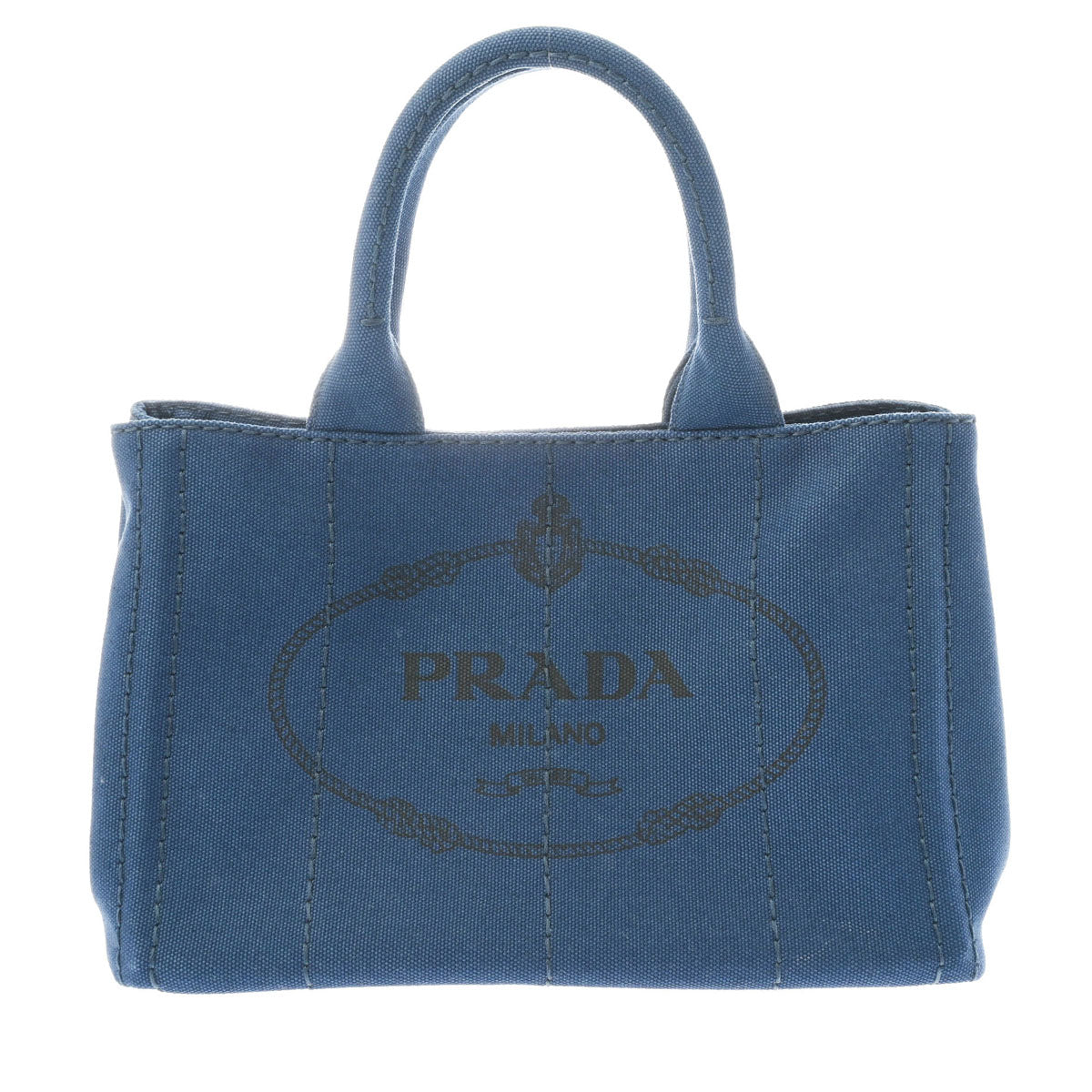 【新年の贈り物】PRADA プラダ カナパ ミニ 2WAY ダークブルー系 1BG439 レディース キャンバス トートバッグ Aランク 中古 _画像1