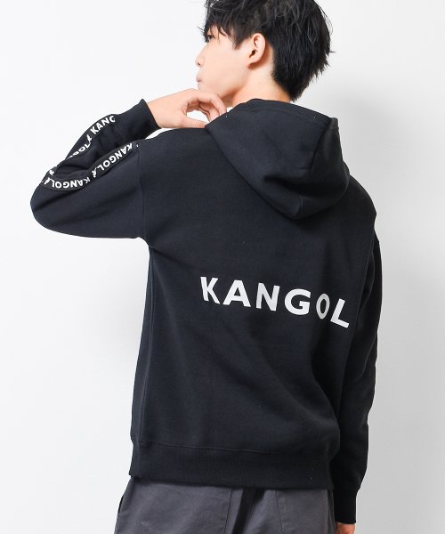 KANGOL 別注裏起毛袖ロゴラインフーディー