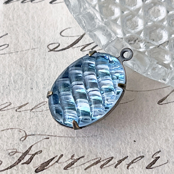 Glass Pendant Oval 約22mm×13mm [PDT-245-2]＊1個＊Vintage＊