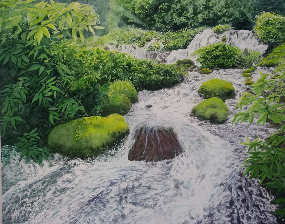 絵画　水彩画　風景画　画題「湧水」