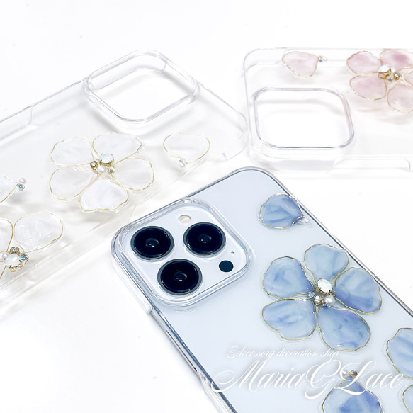 【mariaglace】Milkypearl スマホケース レジン フラワー iPhone15pro iPhone14