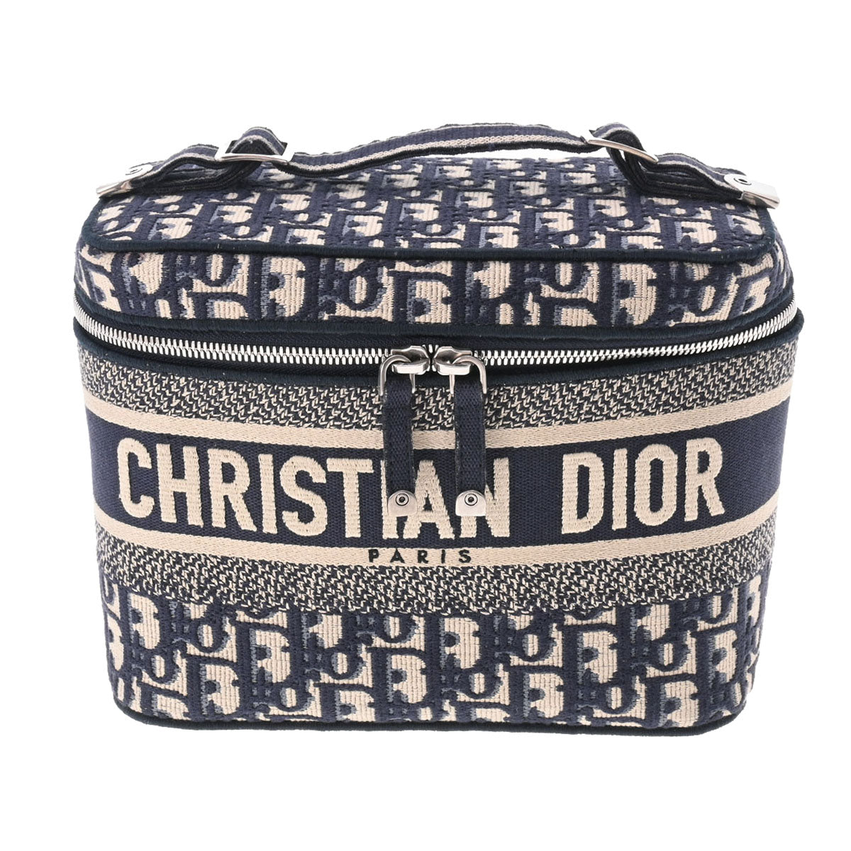 CHRISTIAN DIOR クリスチャンディオール オブリーク バニティ 青 シルバー金具 レディース キャンバス ハンドバッグ Aランク 中古 