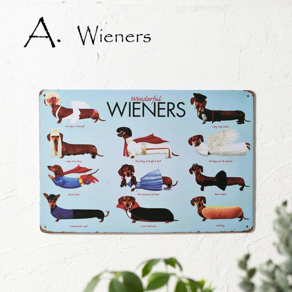 アンティーク ヴィンテージ ブリキ看板 30x20cm A. Wieners 犬 jubileetin-3020-A