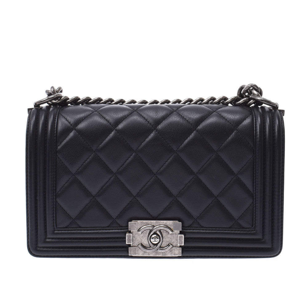 CHANEL シャネル ボーイシャネル チェーンショルダー 黒 アンティーク調シルバー金具 レディース ラムスキン ショルダーバッグ ABランク 中古 