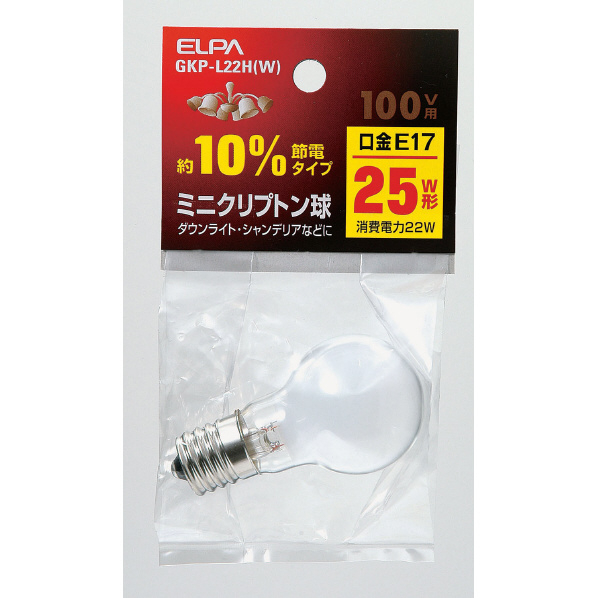 エルパ ミニクリプトン球 E17口金 25W形(22W) 1個入り ホワイト GKP-L22HW