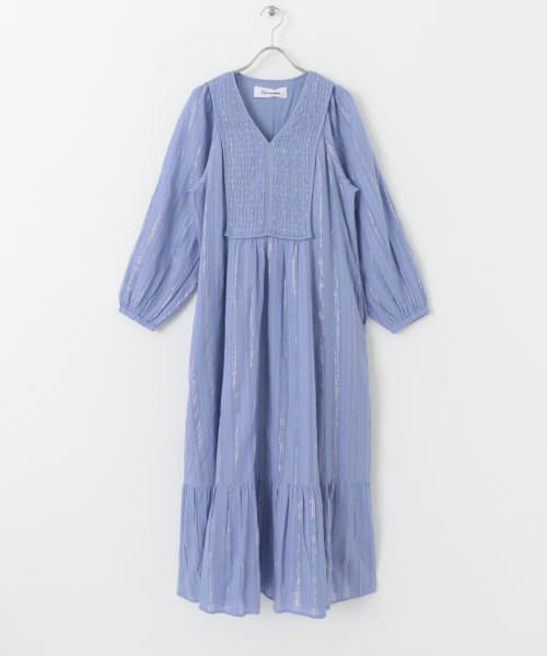 sara mallika　STRIPE SHIRRING LONG－SLEEVE DRESS