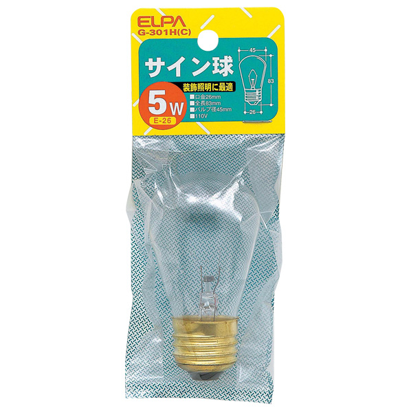 エルパ サイン球 E26口金 5W クリア 1個入り G-301H(C)