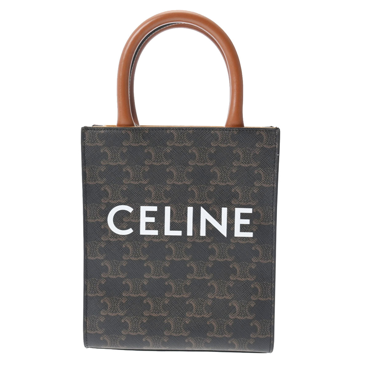 CELINE セリーヌ ミニバーティカルカバ ブラウン/ブラック ゴールド金具 194372BZK レディース レザー PVC ハンドバッグ ABランク 中古 