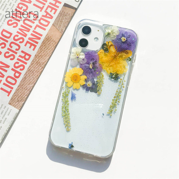 全機種対応 植物標本のような 押し花 スマホケース　iPhone 13  iPhone 12 Galaxy AQUOS