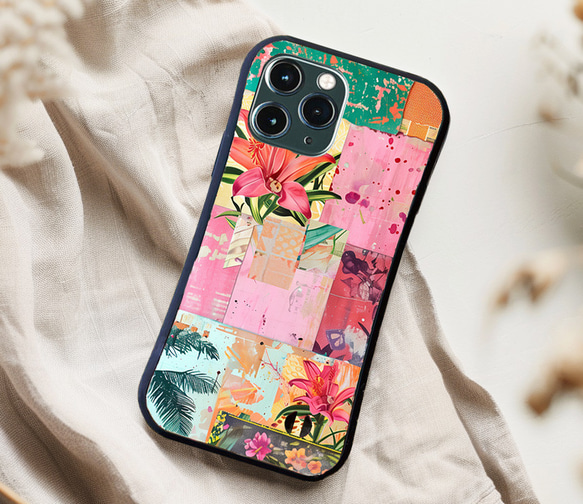 【耐衝撃ケース】トロピカル コラージュ ピンク TROPICAL COLLAGE PINK iPhoneケース ハワイ