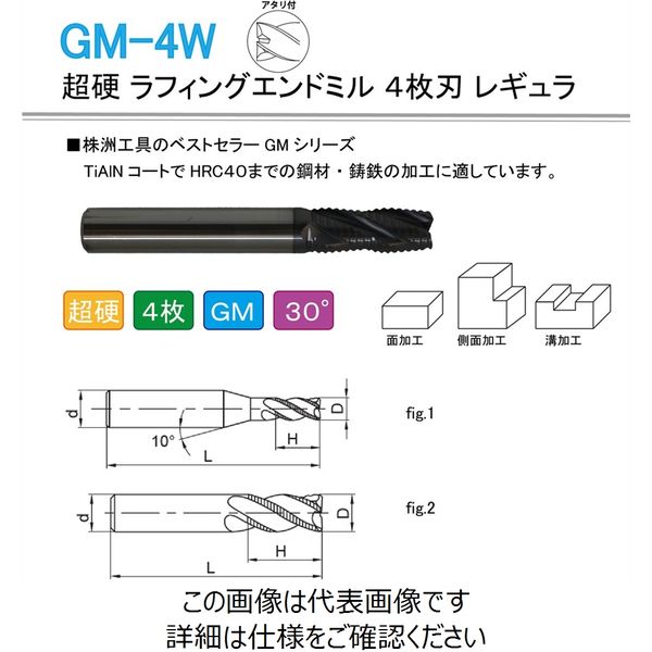 株洲ダイヤモンド切削工具 超硬 ラフィングエンドミル 4枚刃 レギュラ GM-4W-D20.0 1本（直送品）