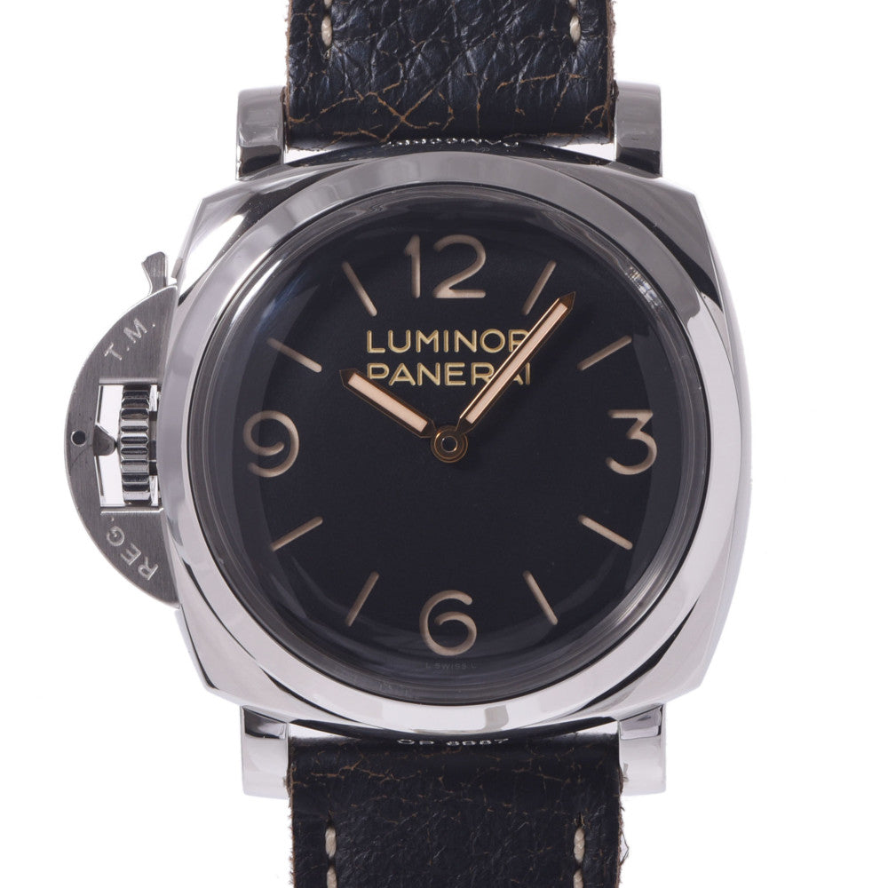 OFFICINE PANERAI オフィチーネパネライ ルミノール 1950 レフトハンド 3デイズ アッチャイオ PAM00557 メンズ SS/革 腕時計 手巻き 黒文字盤 Aランク 中古 