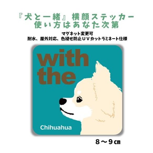 チワワ ロング クリーム DOG IN CAR 『犬と一緒』横顔ステッカー 車 玄関 名入れ セミオーダー